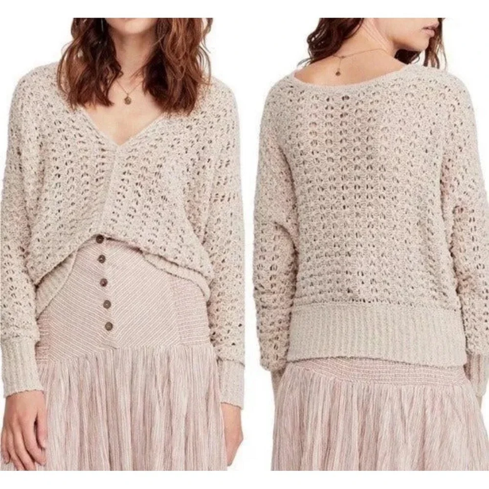 Free People Best Of You Slouchy Knit Sweater Size Small Beige Neutral